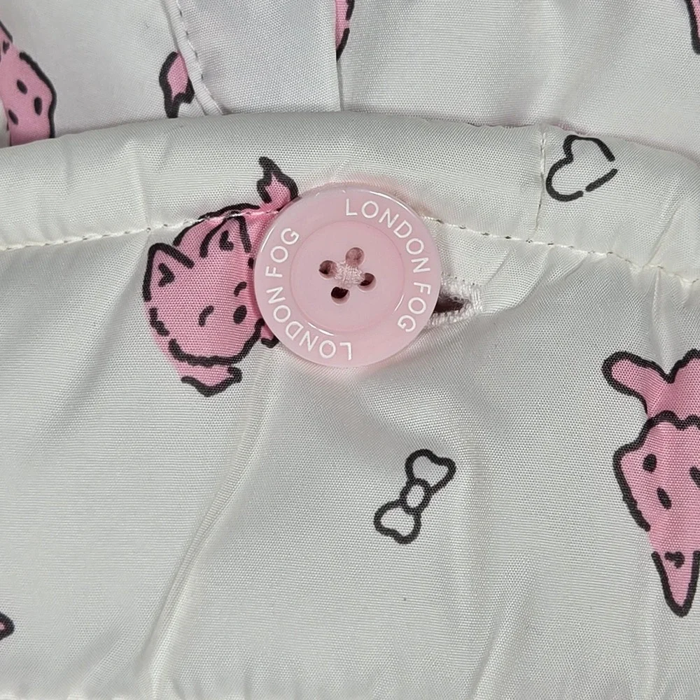 London Fog Puffer Bunting Bag Baby Girls 0-6M White Pink Dog Print Fleece Pram